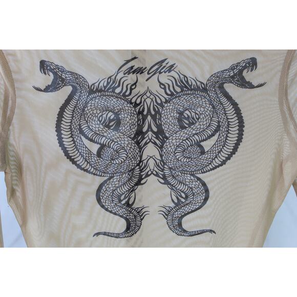 I AM GIA Sheer Long Sleeve Bodysuit Snake Tattoo Print Small - Picture 3 of 15